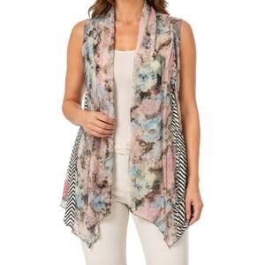 Shana Sz LARGE/XL Pastel Wearable Art Tank Open Front Blouse Shirt Top Floral